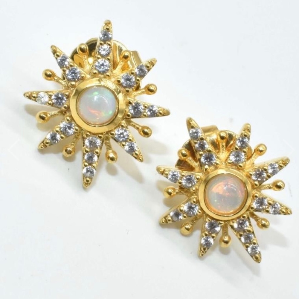 Gold plated Opal and Cz Starburst Earrings